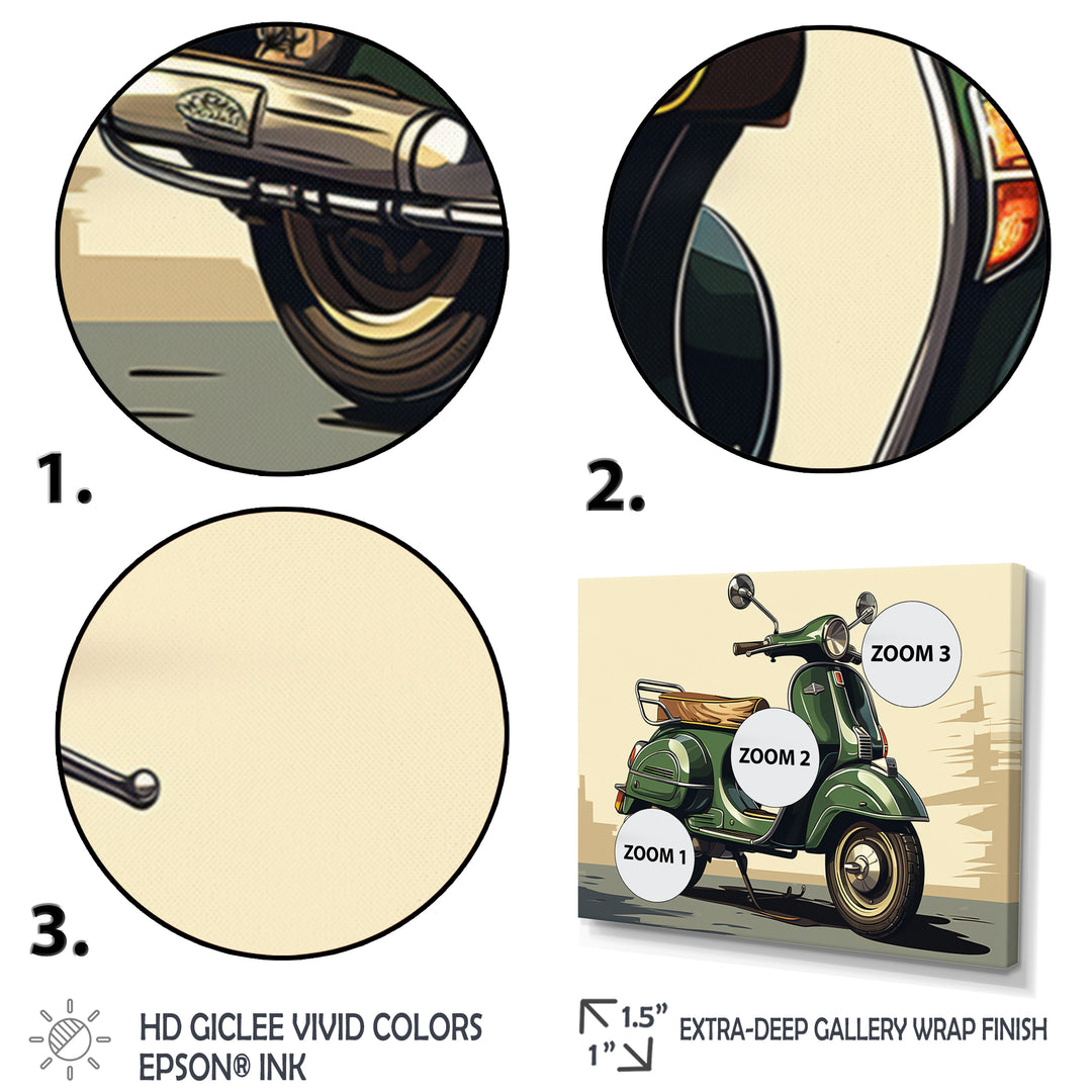 Green Scooter Retro Electric I - Scooter Canvas Wall Art