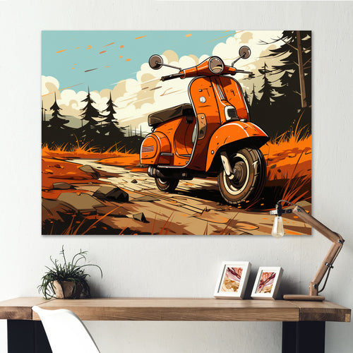 Coral Scooter In Country Retro - Scooter Canvas Wall Art