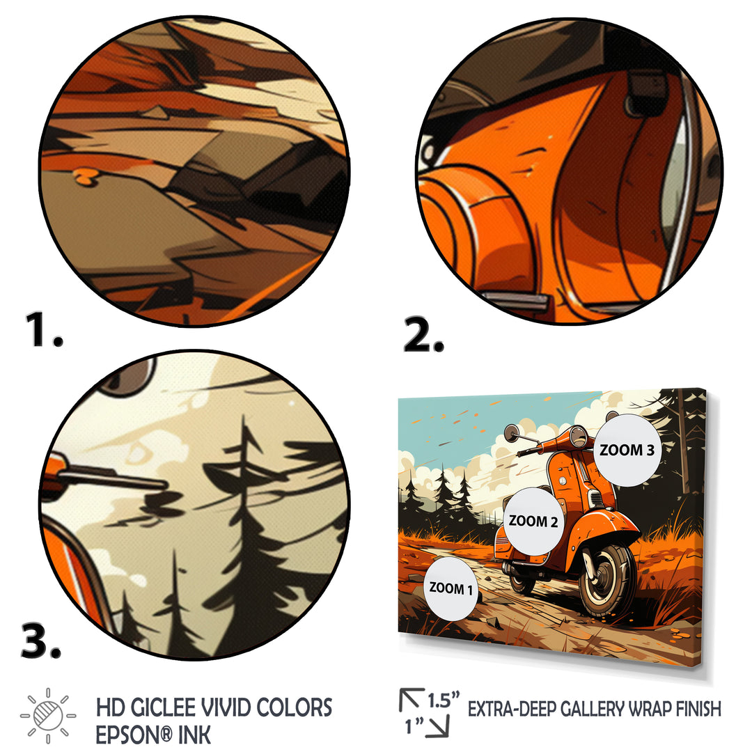 Coral Scooter In Country Retro - Scooter Canvas Wall Art