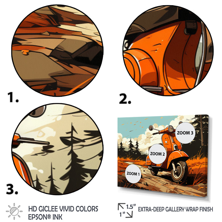 Coral Scooter In Country Retro - Scooter Canvas Wall Art