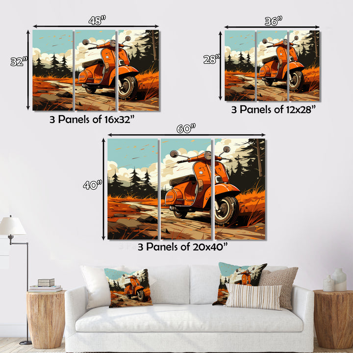 Coral Scooter In Country Retro - Scooter Canvas Wall Art