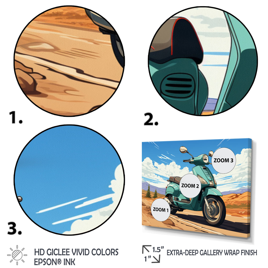 Scooter Retro In Desert Landscape - Scooter Canvas Wall Art