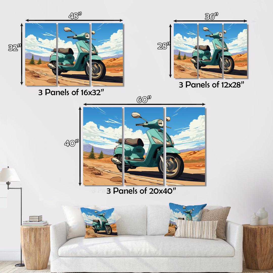 Scooter Retro In Desert Landscape - Scooter Canvas Wall Art