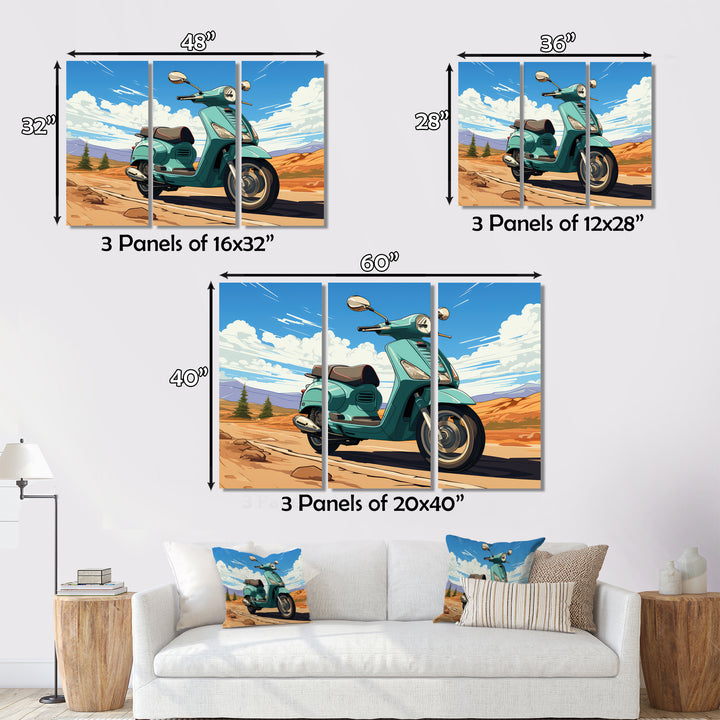 Scooter Retro In Desert Landscape - Scooter Canvas Wall Art