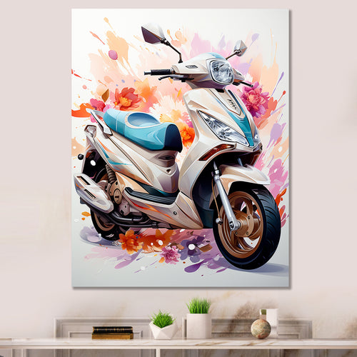 White Scooter Sporty Speedster - Scooter Canvas Wall Art