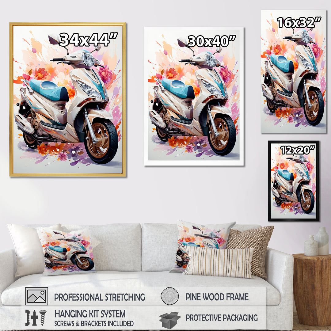White Scooter Sporty Speedster - Scooter Canvas Wall Art