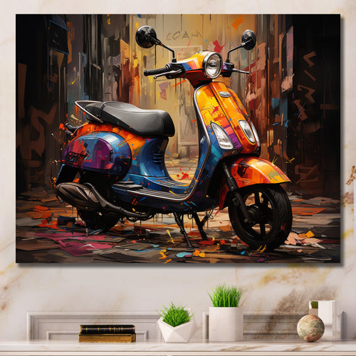 Orange Blue Scooter Street Styler - Scooter Canvas Wall Art