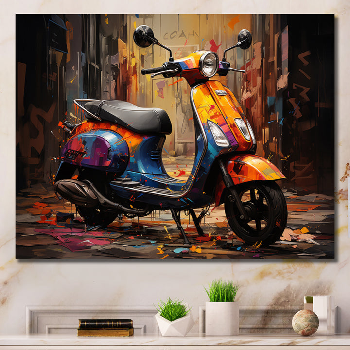 Orange Blue Scooter Street Styler - Scooter Canvas Wall Art
