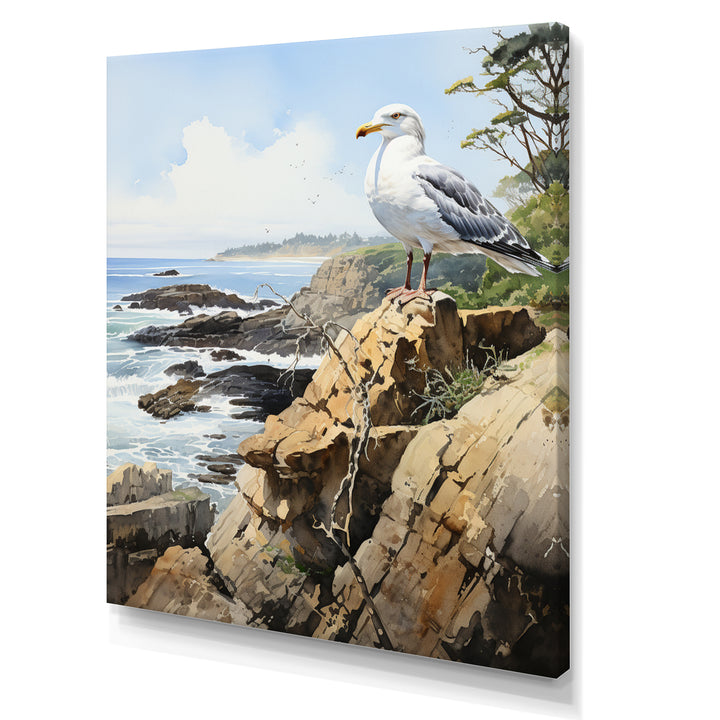 Seagull Coastal Guardian On Rock - Seagull Wall Art Prints