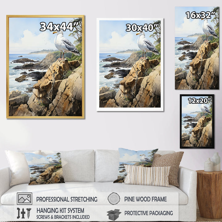 Seagull Coastal Guardian On Rock - Seagull Wall Art Prints