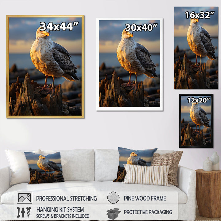 Seagull Vibrant Portrait On Rock - Seagull Living Room Wall Art