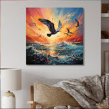 Seagull Symphony Pointillism - Seagull Canvas Wall Art