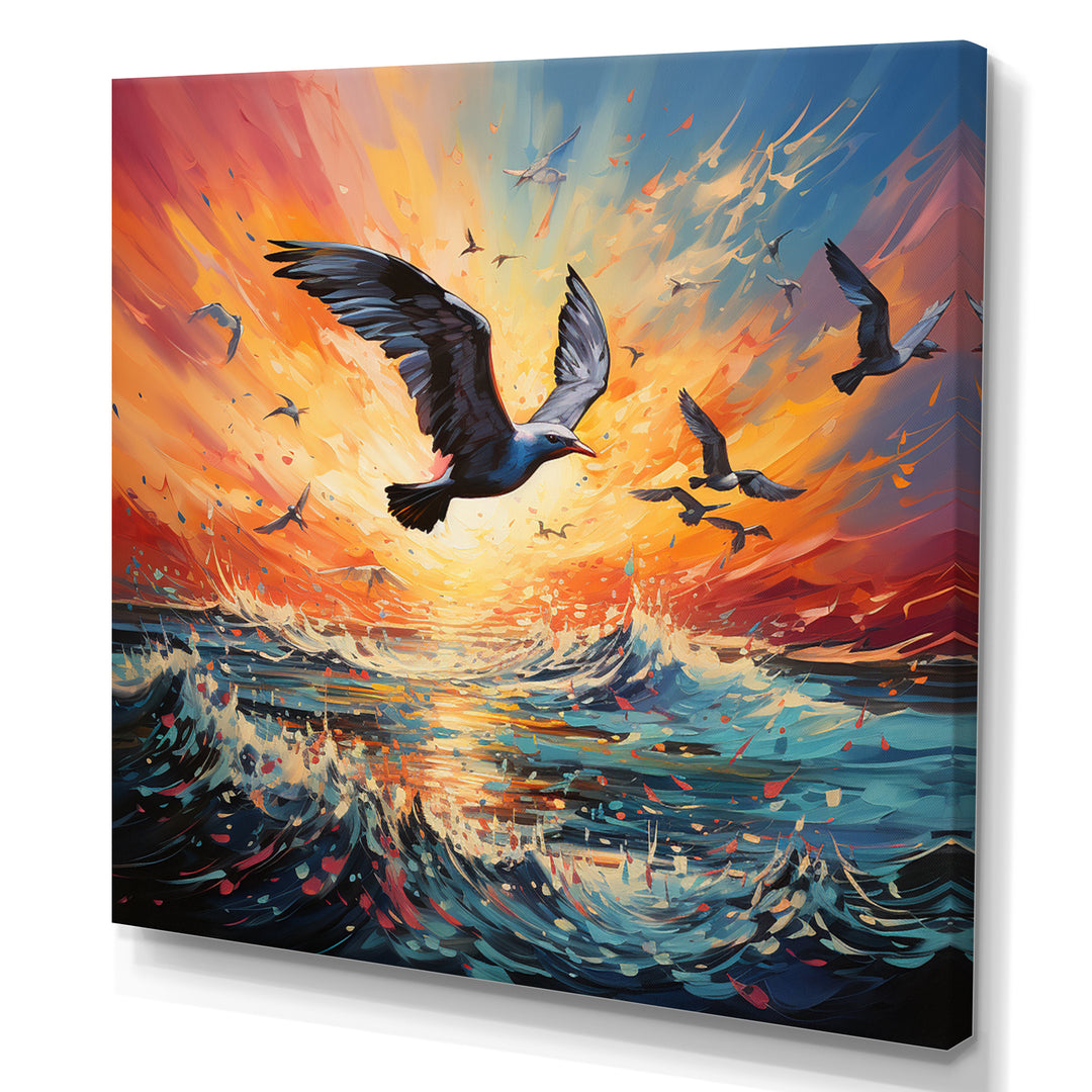 Seagull Symphony Pointillism - Seagull Canvas Wall Art