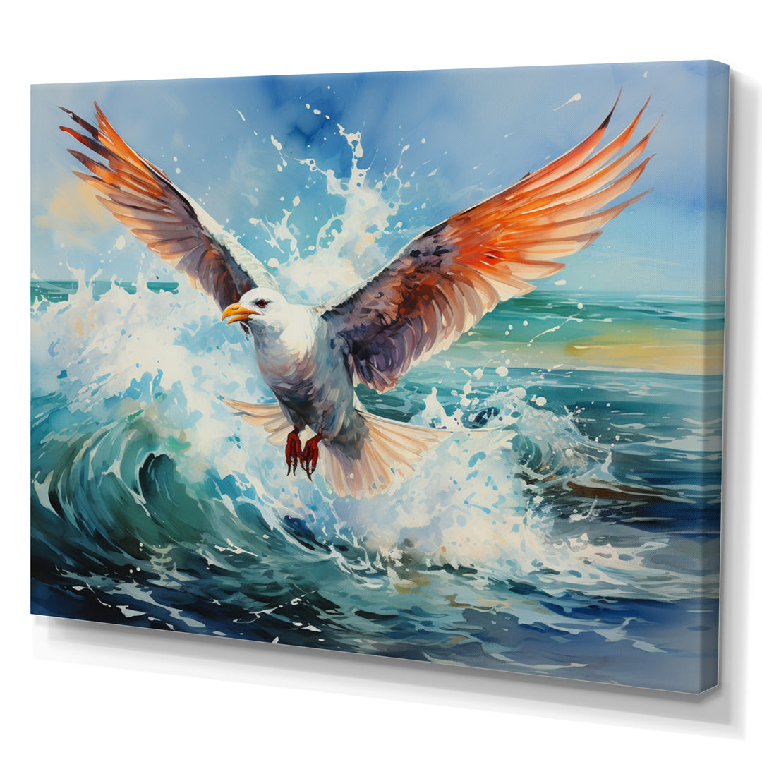 Seagulls Dance Pointillism Over Sea - Seagull Wall Decor
