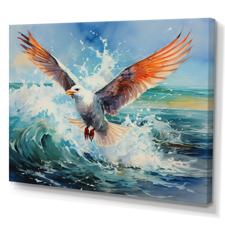 Seagulls Dance Pointillism Over Sea - Seagull Wall Decor