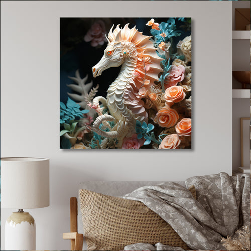 Seahorse With Flowers Sanctuary - Seahorse Home Decor Art