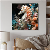 Seahorse With Flowers Sanctuary - Seahorse Home Decor Art