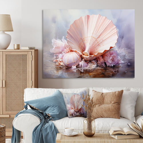 Pink Seashell Serenity - Seashell Framed Canvas Art