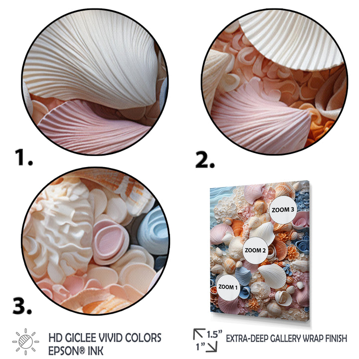 White Seashells Serenity Pastoral - Seashell Living Room Wall Art