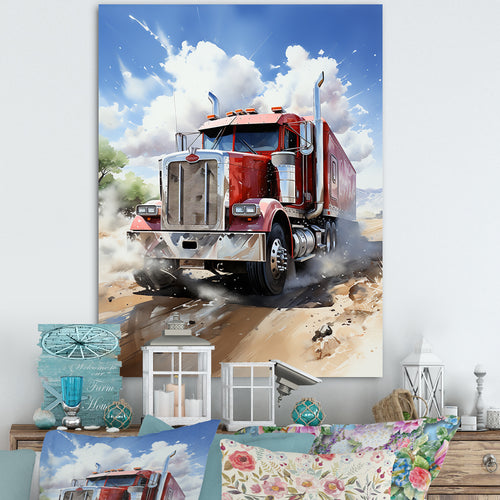 Red Semi Truck Pride I - Truck Canvas Wall Art