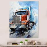Red Semi Truck In Winter I - Truck Canvas Wall Art