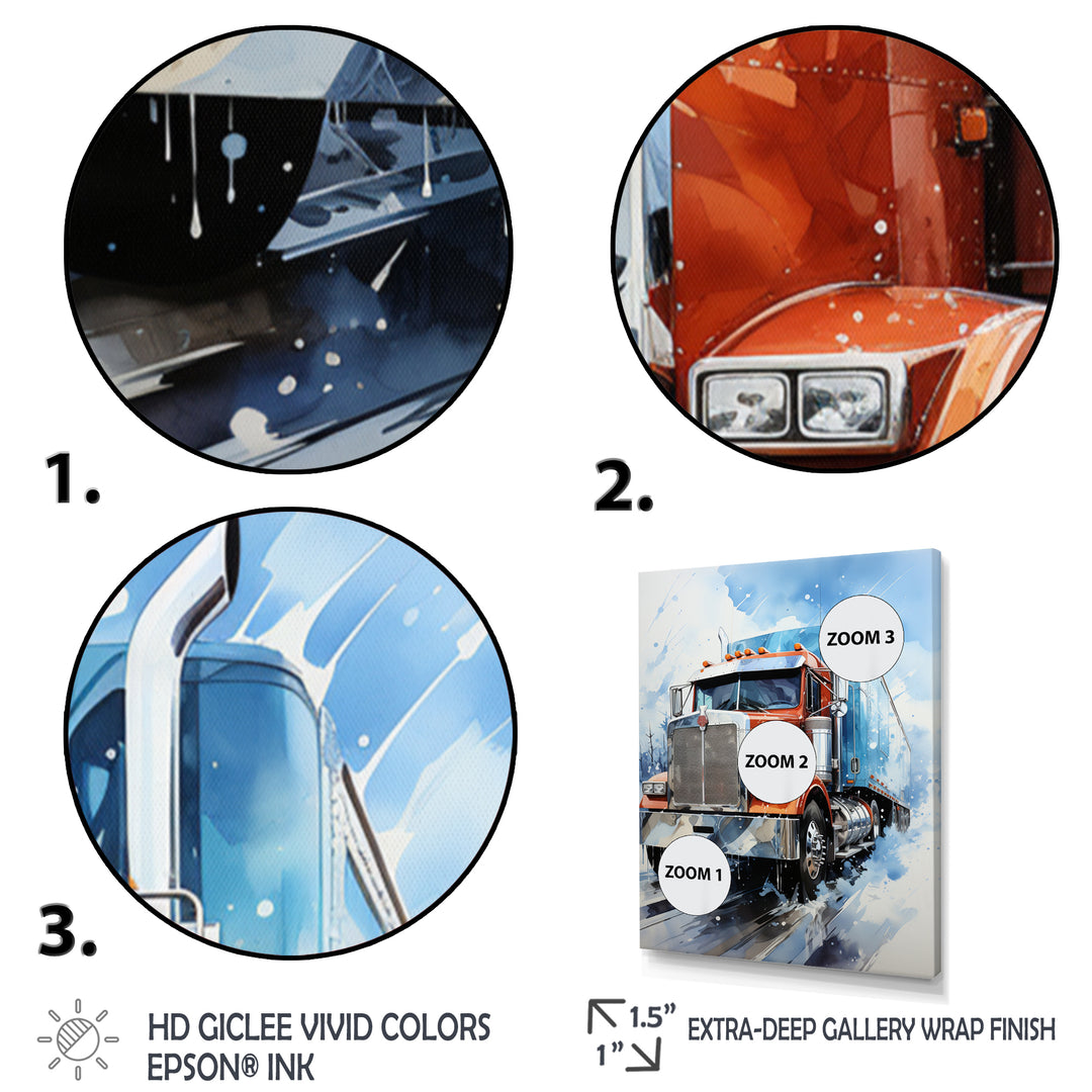 Red Semi Truck In Winter I - Truck Canvas Wall Art