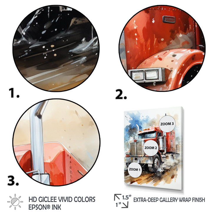Red Semi Truck Heavy Duty I - Truck Canvas Wall Art