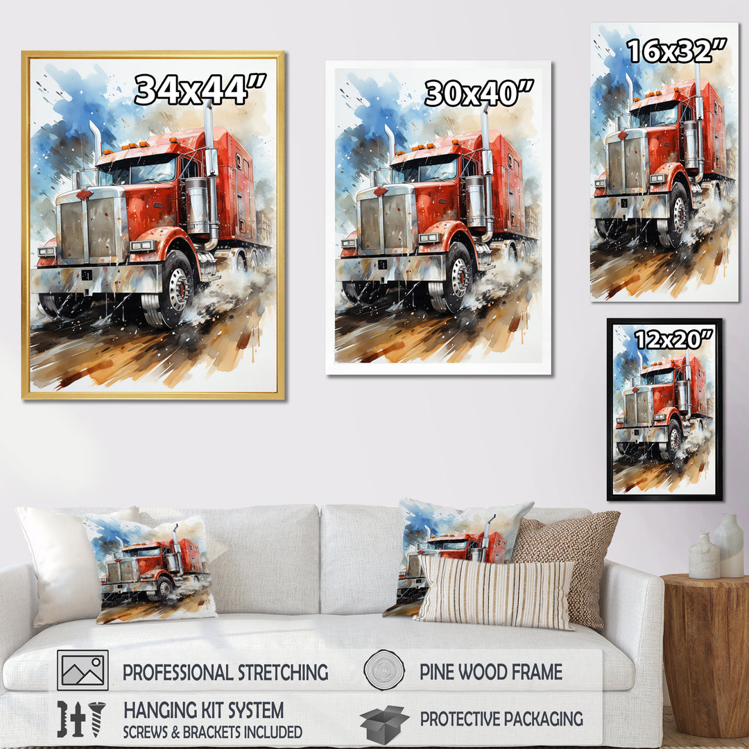 Red Semi Truck Heavy Duty I - Truck Canvas Wall Art