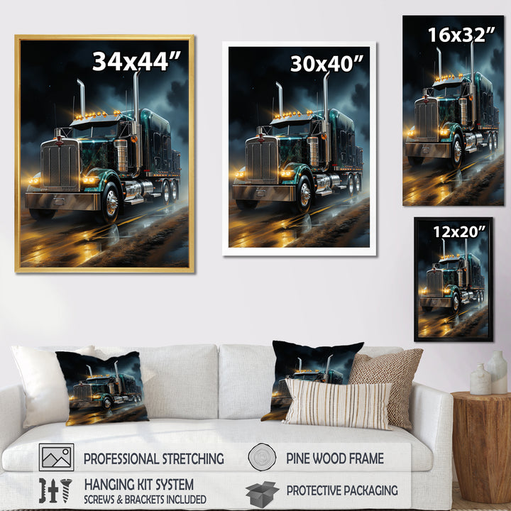 Semi Truck Midnight Cruiser - Truck Canvas Wall Art