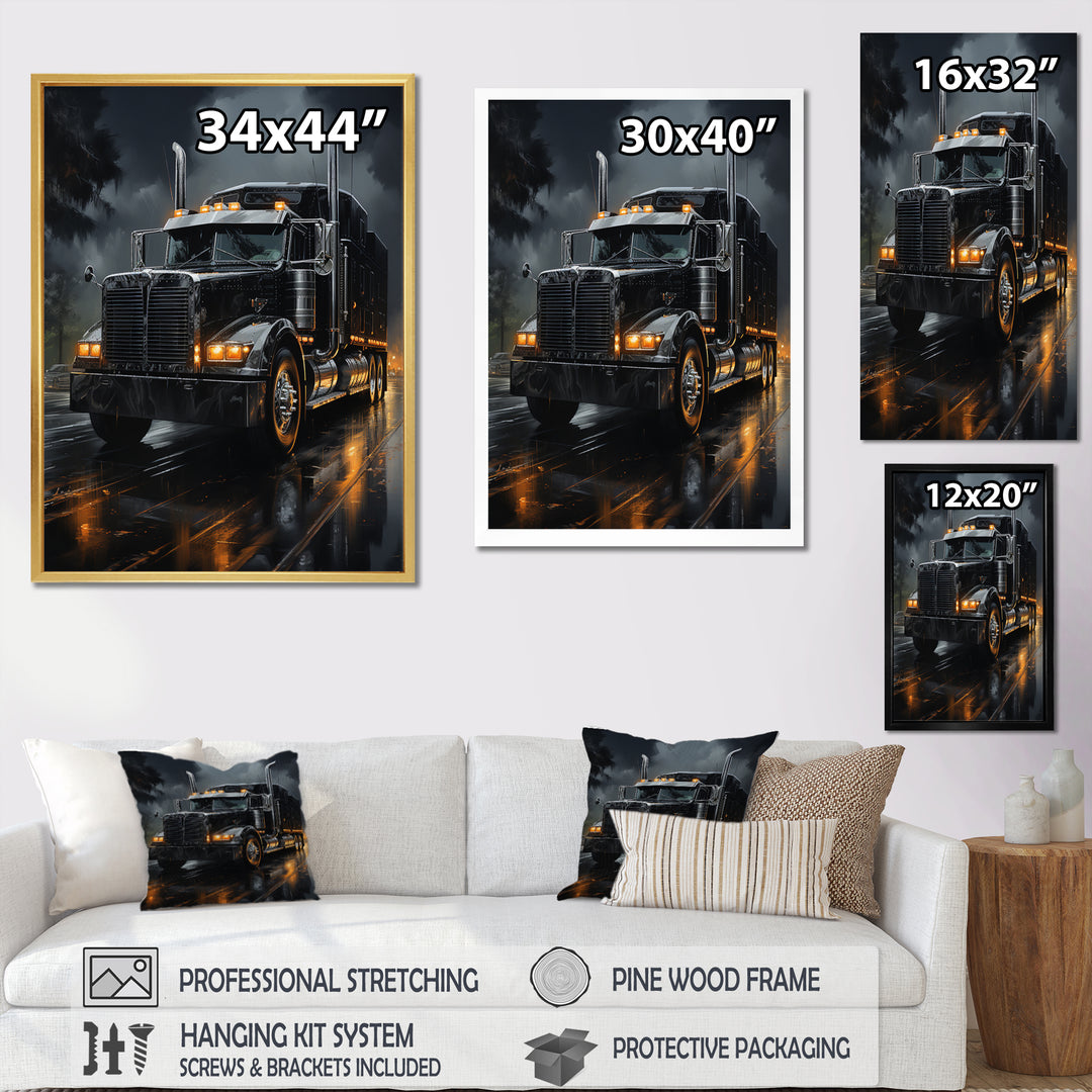 Midnight Cruiser Semi Truck I - Truck Canvas Wall Art