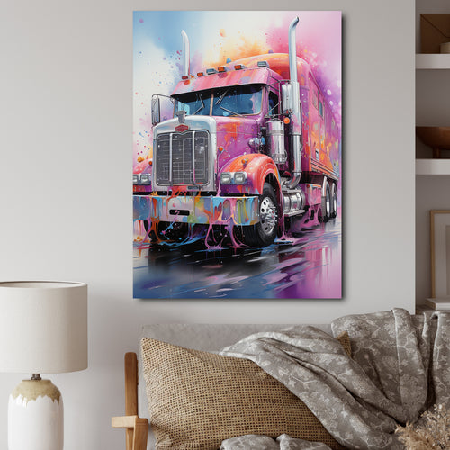 Pink Semi Truck Showstopper - Truck Canvas Wall Art