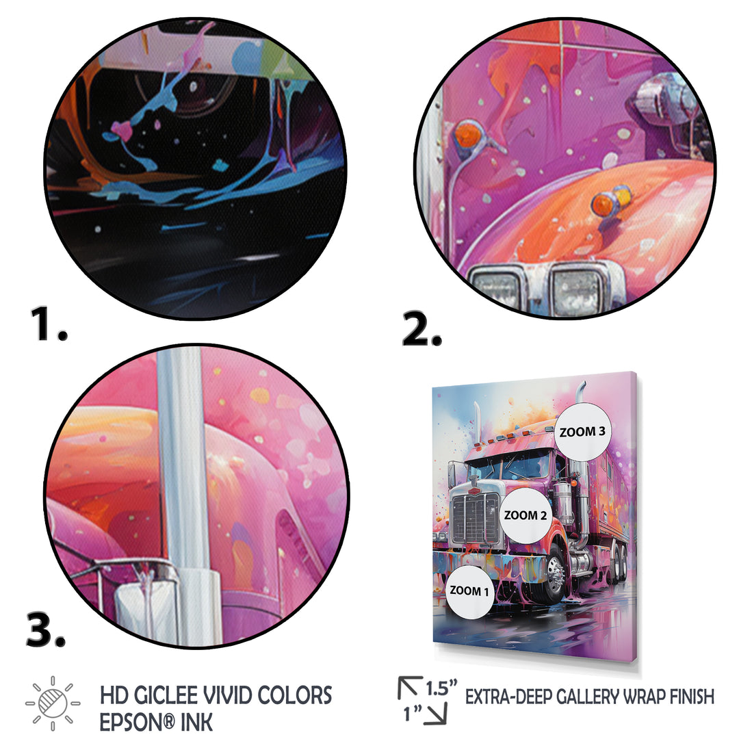 Pink Semi Truck Showstopper - Truck Canvas Wall Art