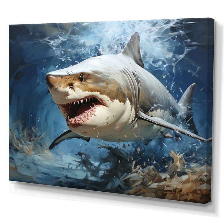 Grey Teal Shark Stride - Shark Framed Canvas Art