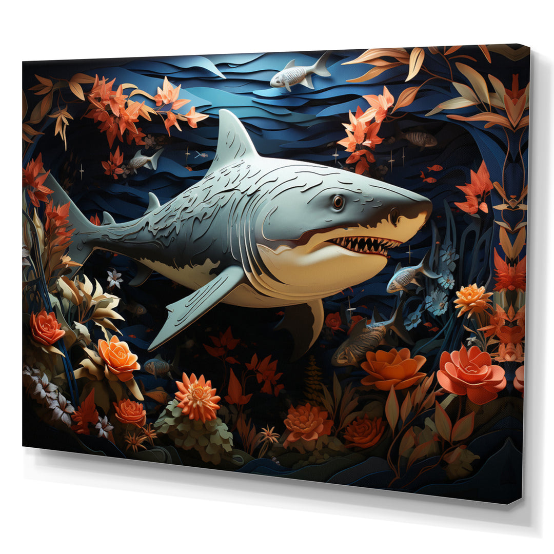 Blue Shark Silent Hunter Papercut - Shark Home Decor Art
