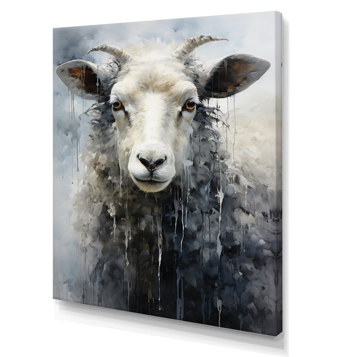 Grey White Sheep Abstracted Fleece - Sheep Canvas Wall Art