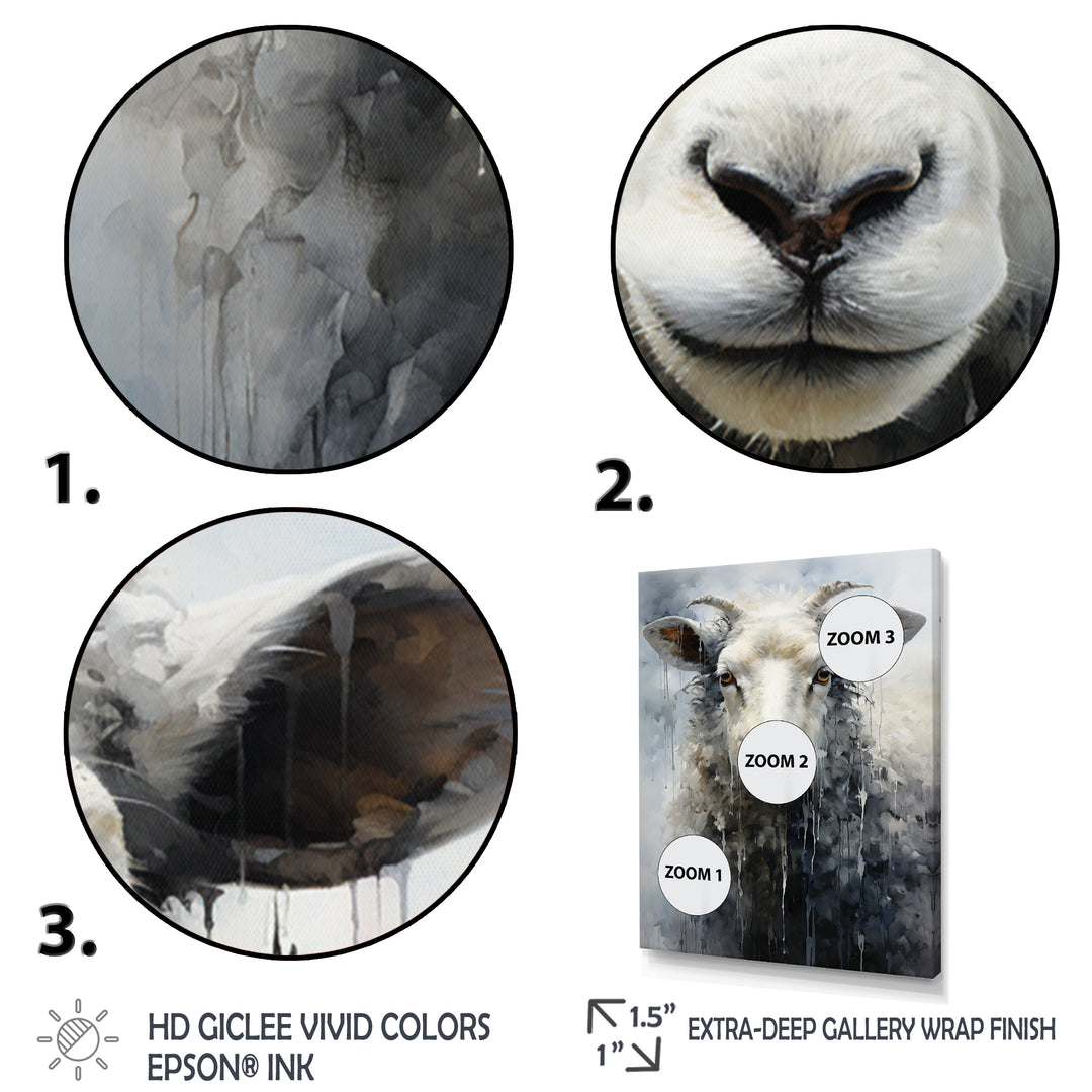 Grey White Sheep Abstracted Fleece - Sheep Canvas Wall Art