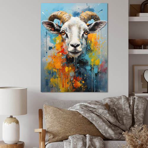 Yellow Blue Sheep Expressionist - Sheep Wall Decor