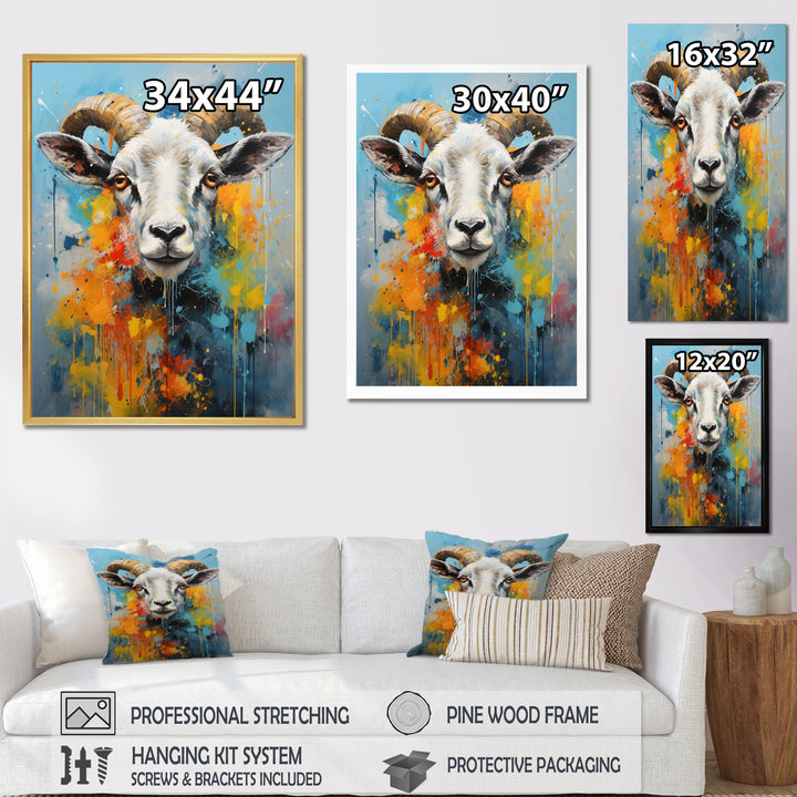 Yellow Blue Sheep Expressionist - Sheep Wall Decor