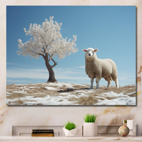 Sheep Minimalist Solitude - Sheep Wall Art Prints