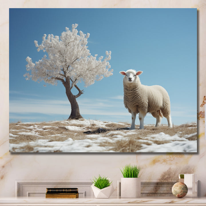 Sheep Minimalist Solitude - Sheep Wall Art Prints