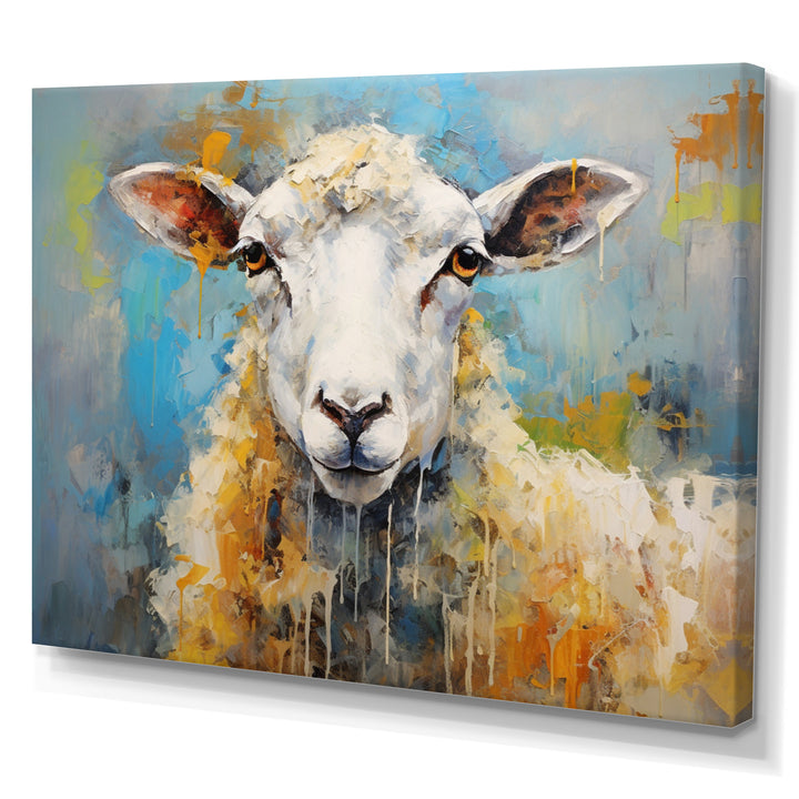 Encaustic Blue And Beige Sheep - Beige Sheep Wall Art