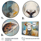 Encaustic Blue And Beige Sheep - Beige Sheep Wall Art