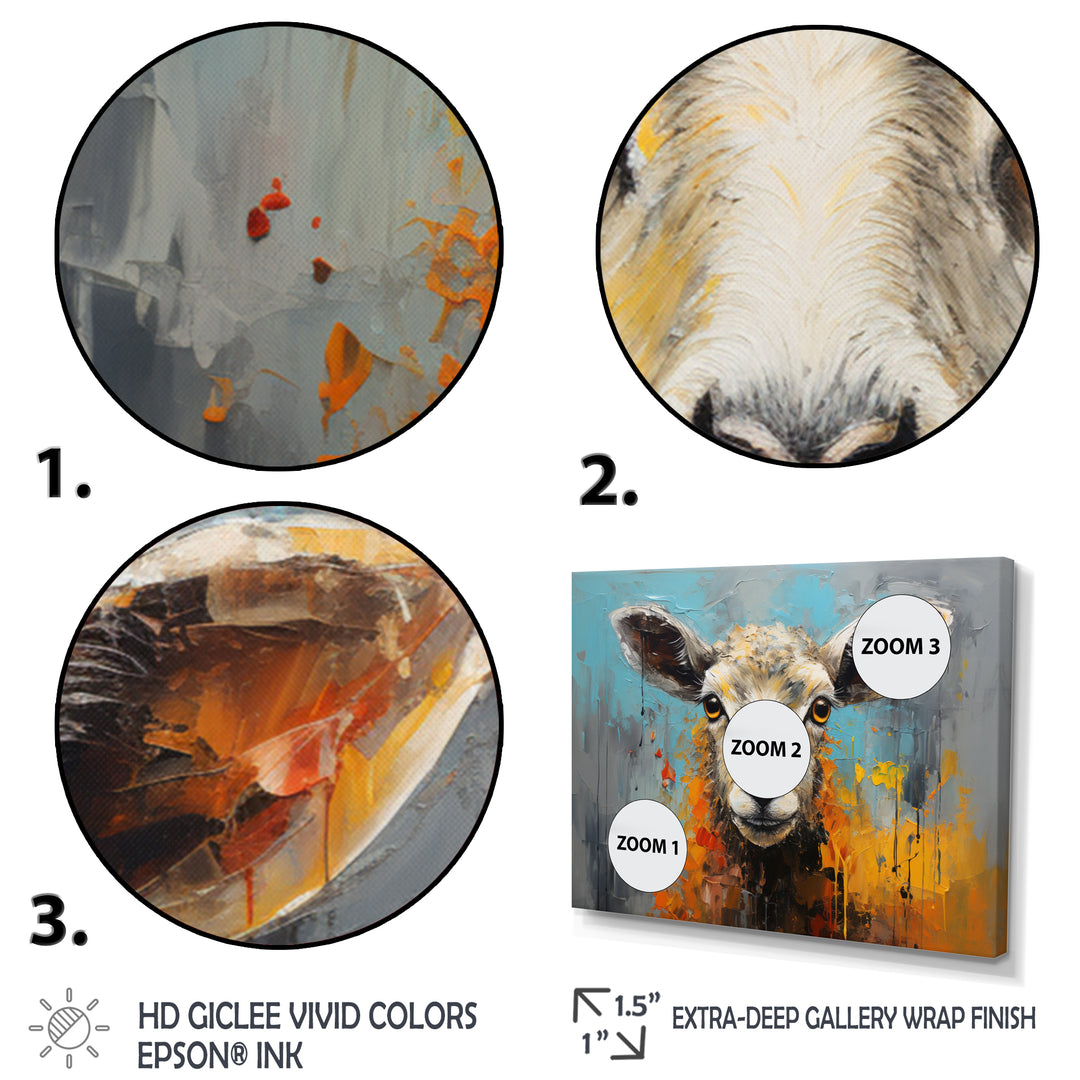 Teal Palette Knife Sheep - Sheep Framed Canvas Art