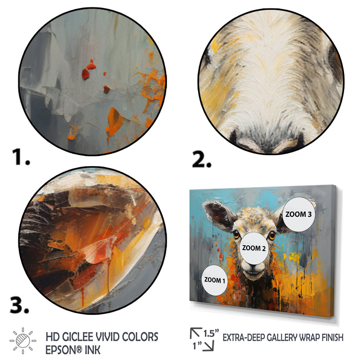 Teal Palette Knife Sheep - Sheep Framed Canvas Art