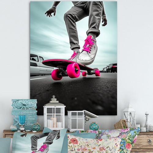 Pink Skateboard Dreams - Skateboard Canvas Wall Art