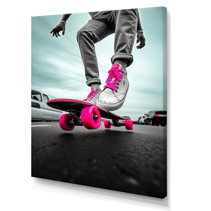 Pink Skateboard Dreams - Skateboard Canvas Wall Art