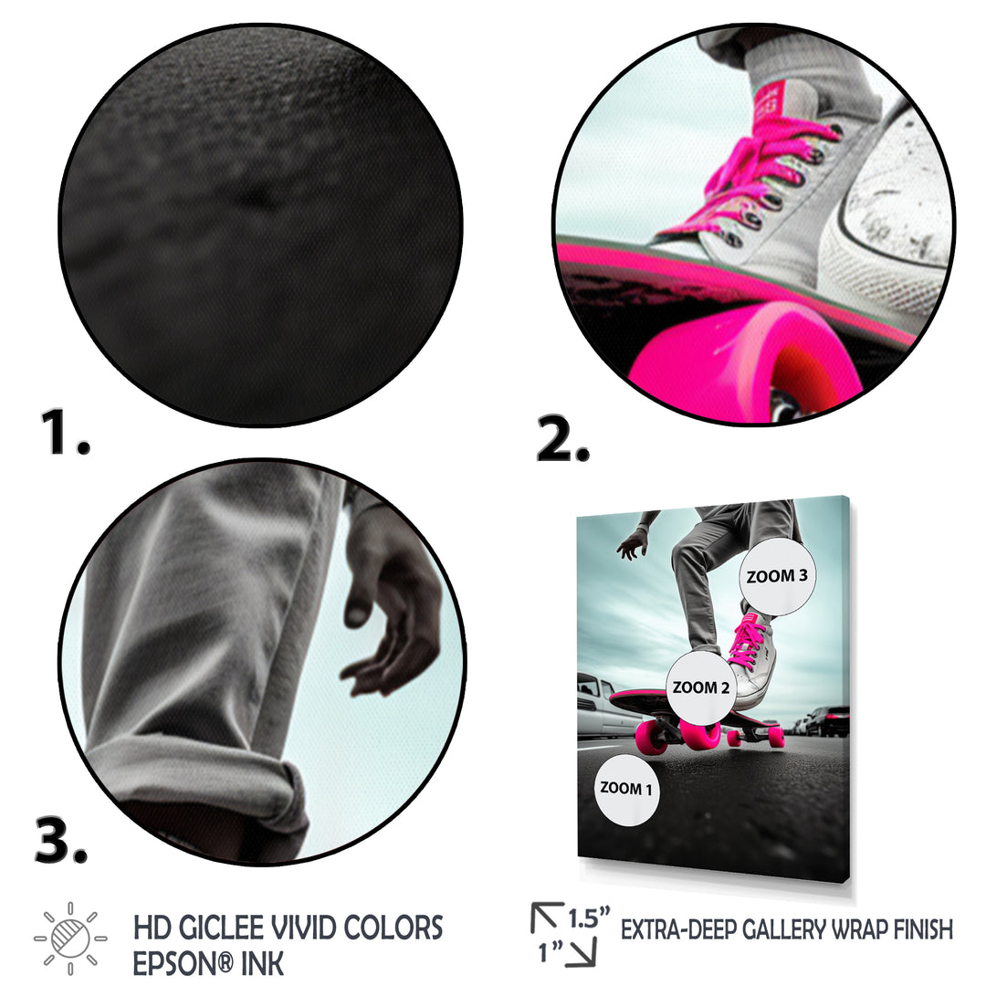 Pink Skateboard Dreams - Skateboard Canvas Wall Art