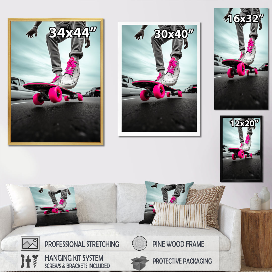 Pink Skateboard Dreams - Skateboard Canvas Wall Art