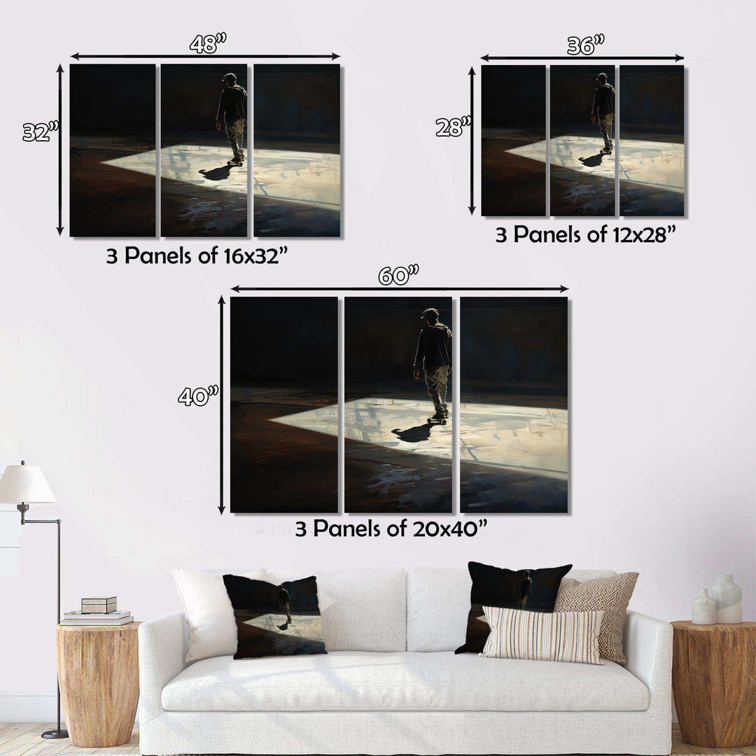 Skateboard Street Shadows - Transportation Canvas Wall Art