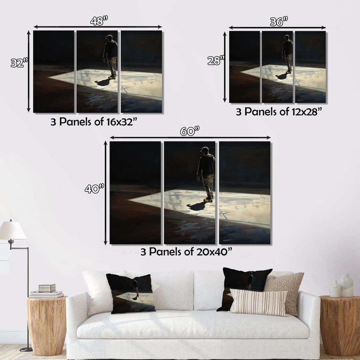 Skateboard Street Shadows - Transportation Canvas Wall Art